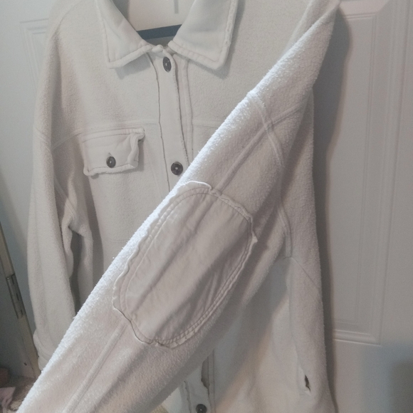 Free People Ruby Jacket White Button-Up Shacket Oversized Distressed Large - Picture 10 of 11